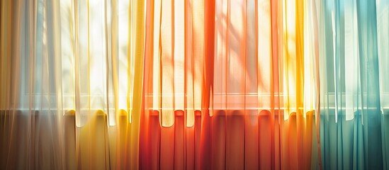 Wall Mural - Room window with colorful striped curtains. with copy space image. Place for adding text or design