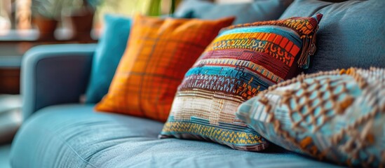 Poster - Close up detail shot of decorative throw pillow. with copy space image. Place for adding text or design
