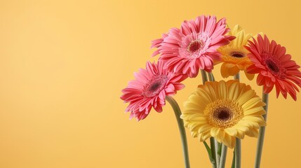 Poster - cheerful bouquet of gerbera daisies on pastel background