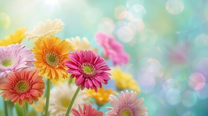 Wall Mural - A cheerful bouquet of gerbera daisies in various 