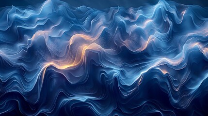 Wall Mural - A detailed image of abstract ocean waves with deep blue and turquoise flowing lines. The waves intertwine gracefully, creating a dynamic and serene composition with fluid motion and vibrant colors
