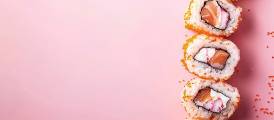 Aufkleber - cheese and chicken sushi isolated with pastel background. with copy space image. Place for adding text or design