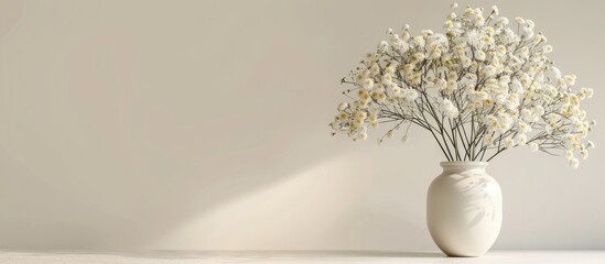 Aufkleber - beautiful flower chrysanthemum, gypsophila in a vase on a light background. with copy space image. Place for adding text or design