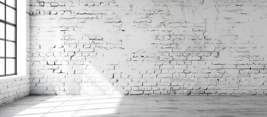Poster - White brick wall in the loft as a backdrop. with copy space image. Place for adding text or design
