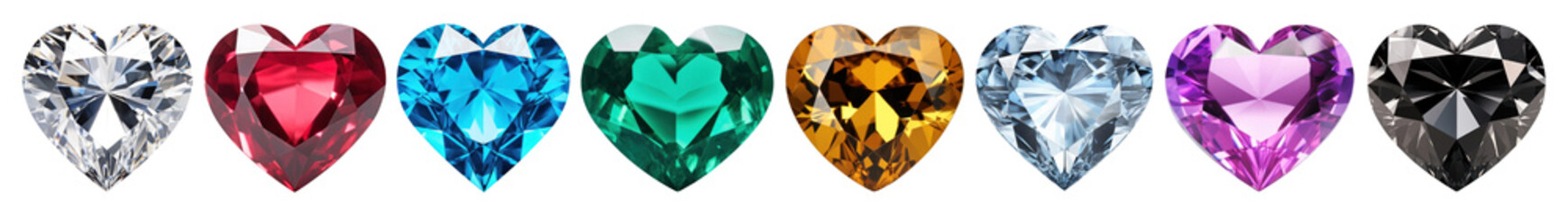 Wall Mural - Heart shaped gemstone png cut out element set