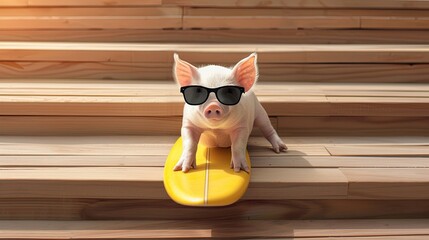 Sticker - Piglets First Surf Session on a Sunny Day