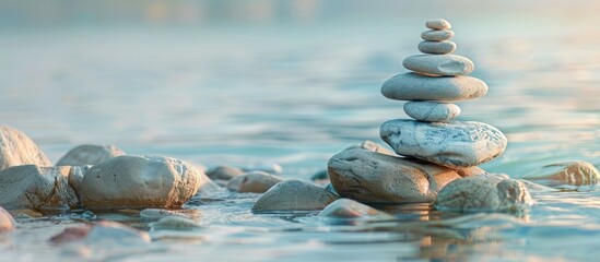 Aufkleber - Stones pile in the river pastel background  Water  Beach. with copy space image. Place for adding text or design