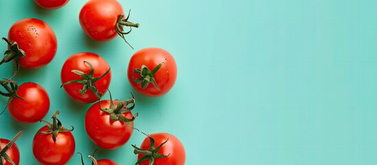 Aufkleber - Red Tomatoes on pastel background.  Food  Summer  Isolated. with copy space image. Place for adding text or design