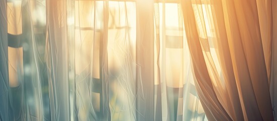 Poster - Window curtains decoration interior - Vintage Light Filter. with copy space image. Place for adding text or design