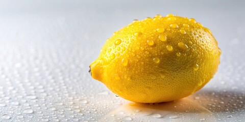 Wall Mural - Water drops on a yellow lemon, refreshing, citrus, fruit, yellow, drops, wet, dew, close-up, lemonade, summer, organic