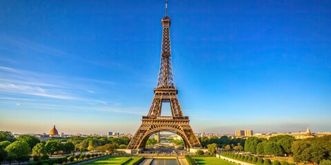Wall Mural - Eiffel Tower standing tall against a clear blue sky in Paris , France, landmark, travel, iconic, tourism, architecture