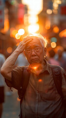 Wall Mural - Confused and helpless old man on the city street