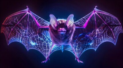 Wall Mural - captivating neon bat with glowing wings and eyes on striking black background