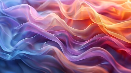 Wall Mural - A detailed image of wave patterns created by colorful silk ribbons in the wind. The ribbons flow elegantly, forming dynamic wave-like shapes, with bright colors against a soft, blurred background