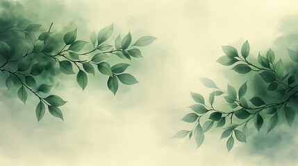 Wall Mural - A painting of green leaves with a white background