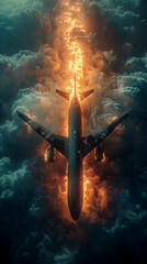 Canvas Print - Burning plane in the sky