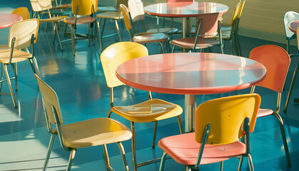 Wall Mural - A colorful dining room with a round table and chairs