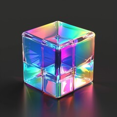 Poster - An isolated black background with holographic glass cubes outlined in 3D moderns.
