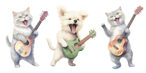 Poster - Cats and dog playing guitar set