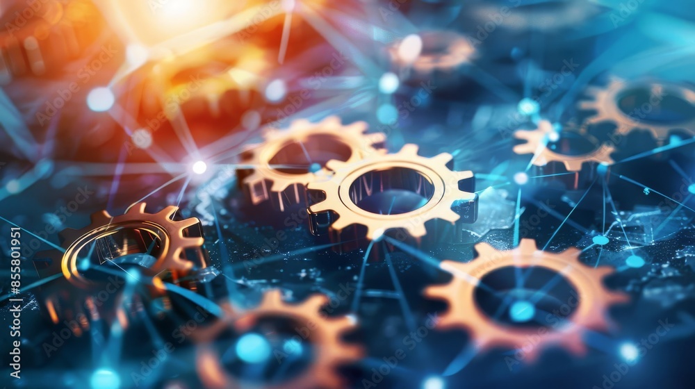 Imaginative illustration of interconnected cogs representing ...