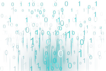Poster - A digital illustration of binary code with 0s and 1s on a light blue gradient background, representing the concept of data