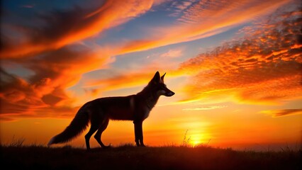 Wall Mural - Red fox silhouette against a stunning sunset backdrop , red fox, sunset, wildlife, nature, silhouette, majestic, beauty, outdoors