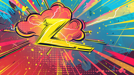 Wall Mural - Pop art comic background with abstract lightning illustration. Intense colors and lively lines create a wow effect, perfectly matching modern graphic designs full of energy and creativity.