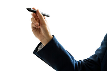 Aufkleber - A person in a suit holding a pen against a white background, perfect for business or education concepts