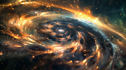 Wall Mural - Spiral galaxy in infinite space. Impressive swirls and colorful explosions remind us of the power and majesty of the universe, engaging the viewer on a cosmic journey.