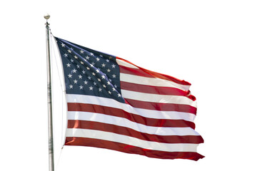 Poster - An American flag waving, isolated on a white background, depicting the concept of patriotism and national pride