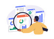 © Good Studio - Data analyst. Business analysis, graph and charts analytics, statistics concept. Digital performance monitoring and analyzing with magnifier. Flat vector illustration isolated on white background