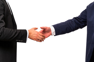 Aufkleber - Two professionals in business attire shaking hands, isolated over a white background, representing a concept of agreement or partnership