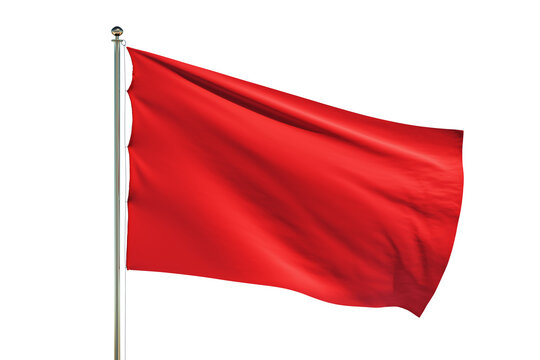 A red flag waving on a plain white background, symbolizing concepts such as signal, nationalism, or protest. 3D Rendering