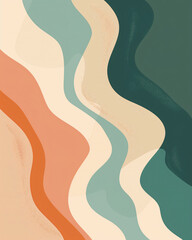 Poster - Abstract background with wavy shapes, illustration in the style of retro style, peach and green color palette