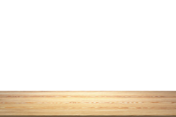 Poster - Wooden surface at the bottom with a white, clean background above, depicting a blank space concept. 3D Rendering