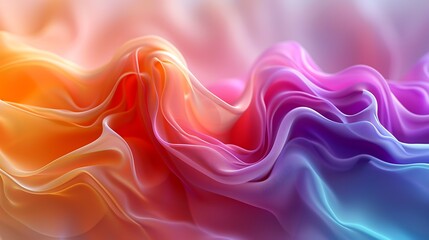 Wall Mural - An artistic depiction of wave patterns created by colorful silk ribbons in the wind. The ribbons move fluidly, forming intricate wave shapes with vibrant colors, set against a soft, blurred backdrop