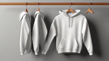 Template blank flat white hoodie. Hoodie sweatshirt with long sleeve flatlay mockup for design and print. Hoody front and back top view 