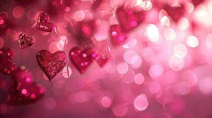 Poster - Valentine s Day themed luxury pink abstract background with blurry bokeh lights