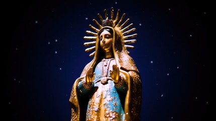 Wall Mural - Virgen del carmen catholic religious holiday, female statue against the night sky. AI generated.