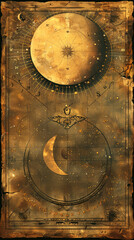 Wall Mural - vintage astronomical map with celestial symbols and constellations, representing navigation and scie