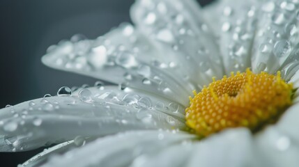 Poster - Water droplets on a daisy's white petals, enhancing its purity and freshness