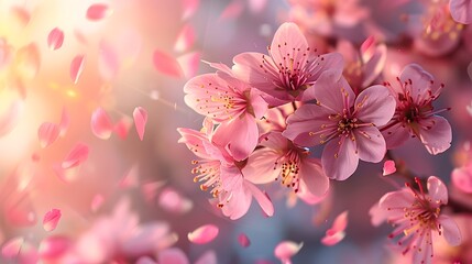 Canvas Print - Delicate Cherry Blossoms Blooming in Spring Floating Petals on a Gentle Breeze Symbolizing Renewal and Fleeting Beauty