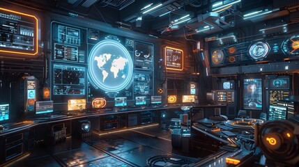 Poster - Futuristic Research Lab with Advanced Systems and Holographic Displays