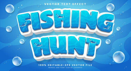 Aufkleber - Fishing Hunt editable text effect Template with blue and liquid text style