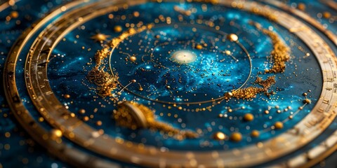 Wall Mural - astrological chart with golden details and cosmic elements.