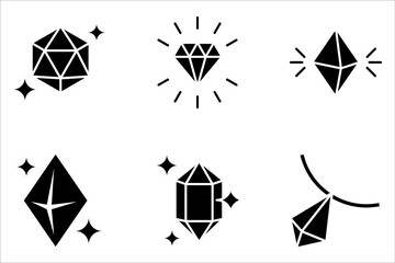 Wall Mural - Diamond icons set. Jewels diamonds, crystal gems, luxury gemstones.  line icon isolated on white background