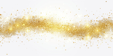 Poster - Glittering dust on a white background. Golden sparkling lights. Christmas Holiday glow particle. Magic star effect. Shine background. Festive party design. 
