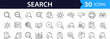 © SMUX - Search set of web icons in line style. Magnifying glass linear icon collection. Containing SEO, Digital marketing, data analysis, management, investigate, find and more. Editable stroke