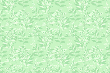 Wall Mural - Monotone mint green pattern with shape botanical branches leaves. Vector hand drawing sketch. Simple abstract background leaf floral light printing. Design for fashion, fabric, wallpaper