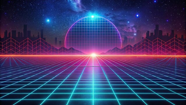 Retro cyberpunk landscape with laser grid and futuristic design, cyberpunk, retro, futuristic, laser grid, technology